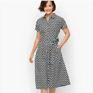 Talbots Belted Shirt Dress Radiant Polkadot Size 2O W Blue & White Knee Length